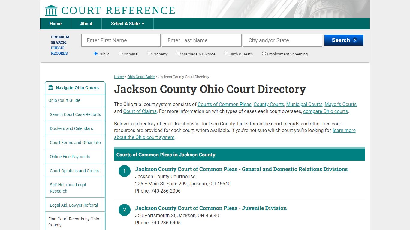 Jackson County Ohio Court Directory | CourtReference.com