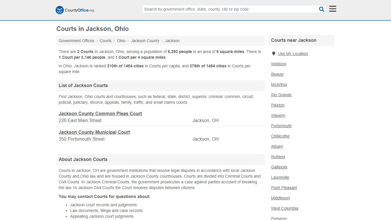 Courts - Jackson, OH (Court Records & Calendars)